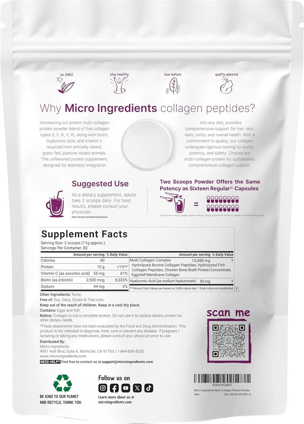 Multi Collagen Peptides Powder with Biotin